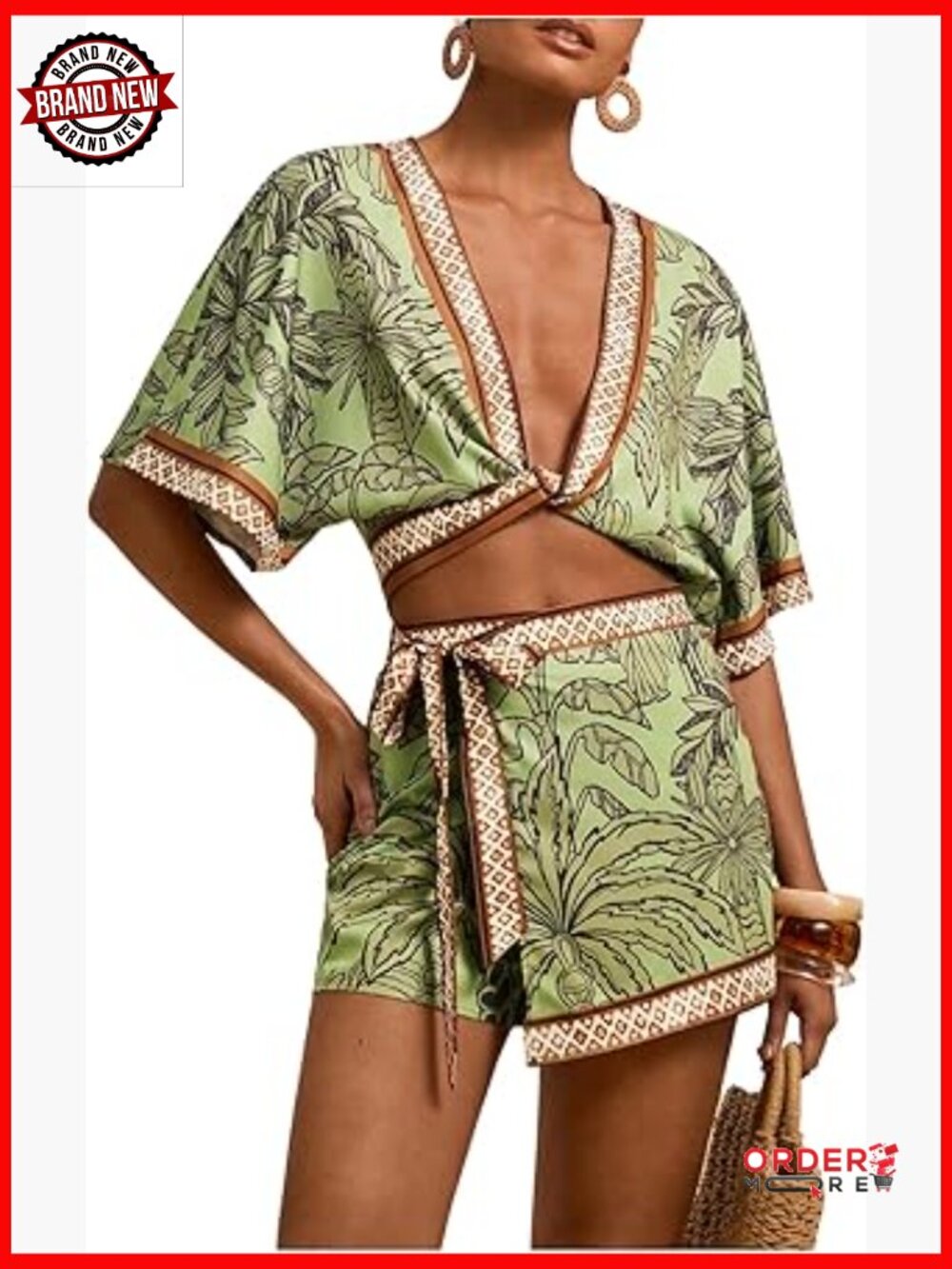2 Piece Outfit Crop Top and Wrap Skirt Set Boho Vacation Clothes